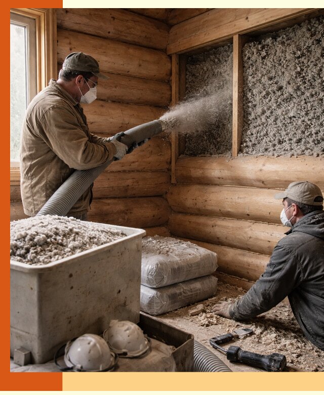 Утепление дома из бруса эковатой в Малгобеке