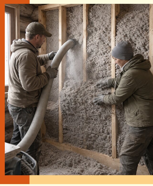 Утепление бревенчатого дома эковатой в Малгобеке