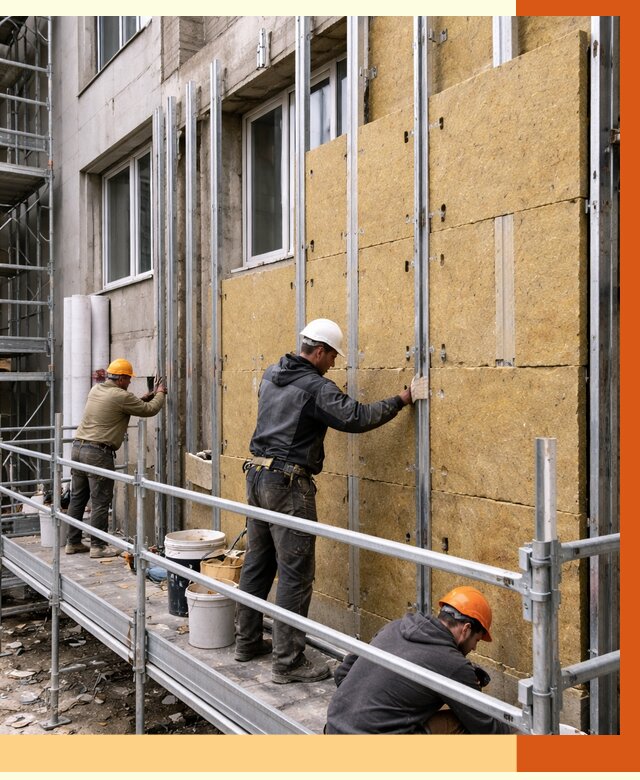 Утепление вентилируемого фасада в Малгобеке от 5778 руб/м2 — монтаж и утепление вентфасад | ТепломастерМлг