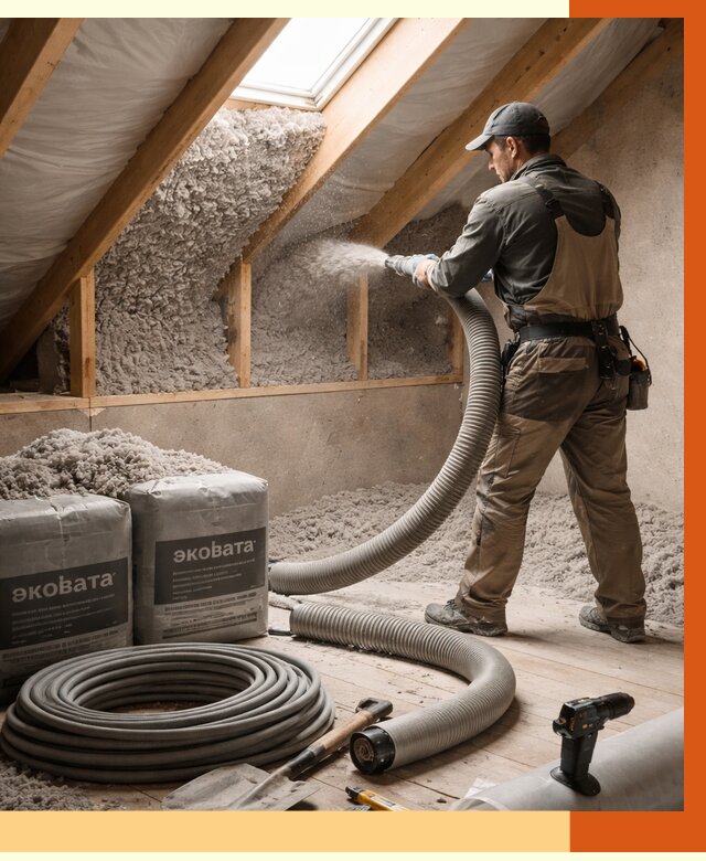Утепление мансарды эковатой в Малгобеке от 2270 руб/м2 — монтаж, задувка, цена | ТепломастерМлг