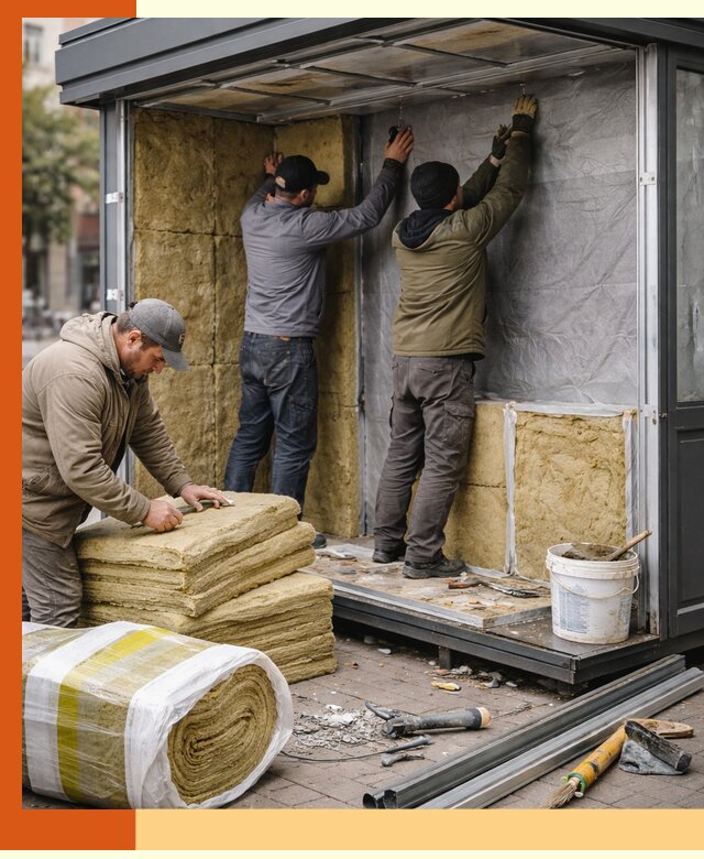 Утепление павильона шаурмы под ключ в Малгобеке