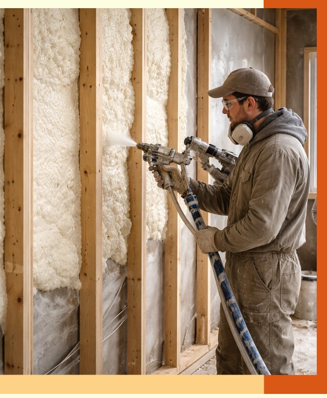 Утепление каркасной стены ППУ в Малгобеке от 4385 руб./м2 под ключ | ТепломастерМлг