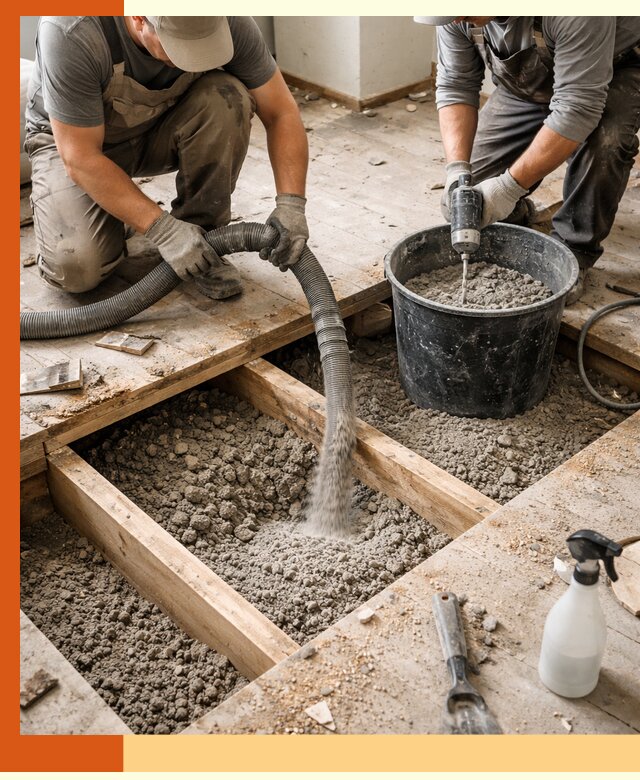 Заполнение пустот пола в Малгобеке полиуретаном и пенополистиролом