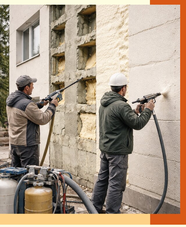 Заполнение пустот фасада в Малгобеке от 4643 руб. — утепление пустот облицовки | ТепломастерМлг