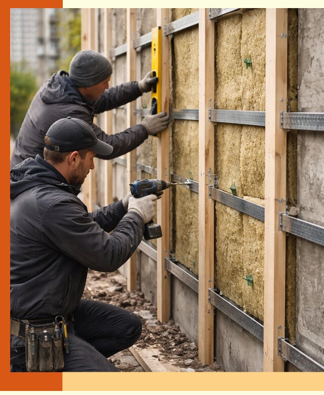 Монтаж обрешетки под утепление зданий и квартир в Малгобеке